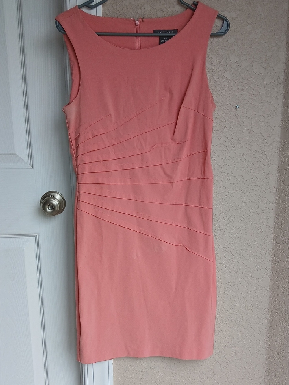 Suzy Shier Coral Midi Sheath Dress